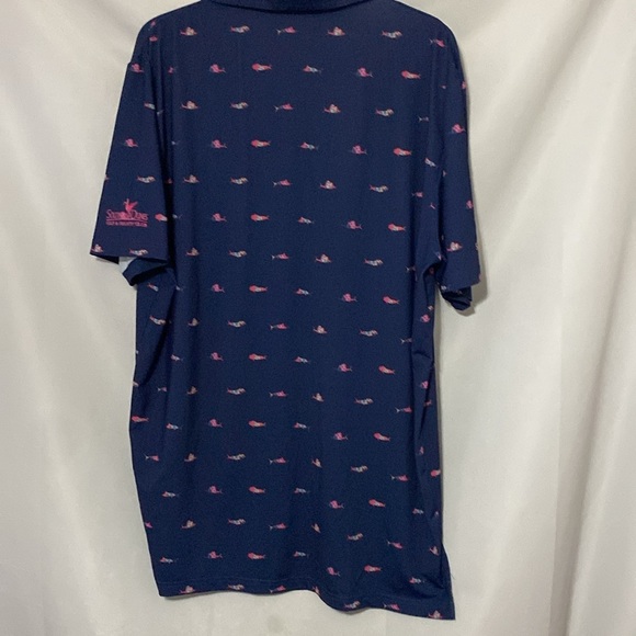 SCALES MENS SIZE LARGE GOLF POLO SHIRT BLUE MULTICOLOR FISH DESIGN  LONGER BACK - Picture 11 of 13